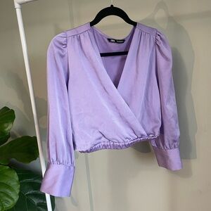Zara Purple Cropped Long Sleeve Blouse Size M
